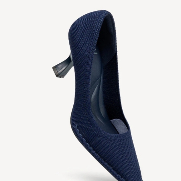 Navy Pointed Kitten Heel Pumps - Women's Dress Shoes - Picture 3 of 12